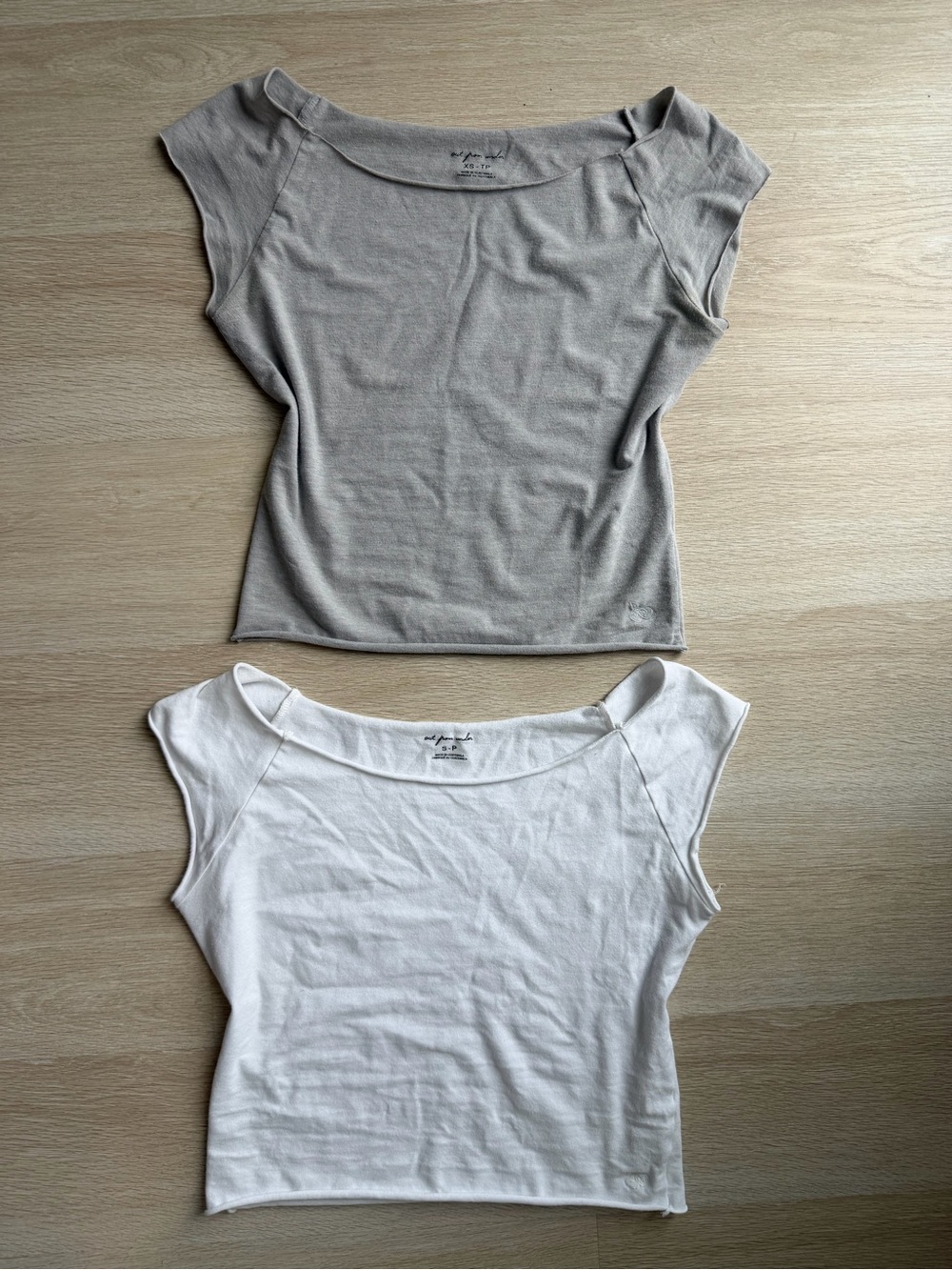 Urban Outfitters Two-Pack Boatneck Crop Tops - White & Light Gray